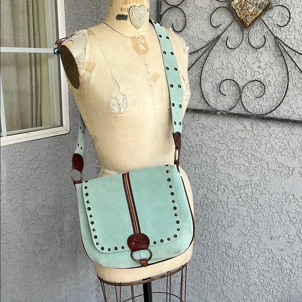 Green and Brown Crossbody Bag with Leather Strap